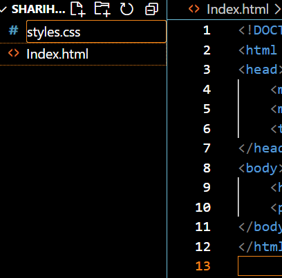 An Image of Creating Styles.css File on Visual Studio Code.